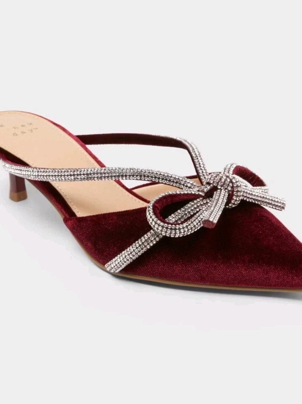 A New Day Women Gwen Rhinestone Burgundy Velvet Crystal-Knot Slingback Heels